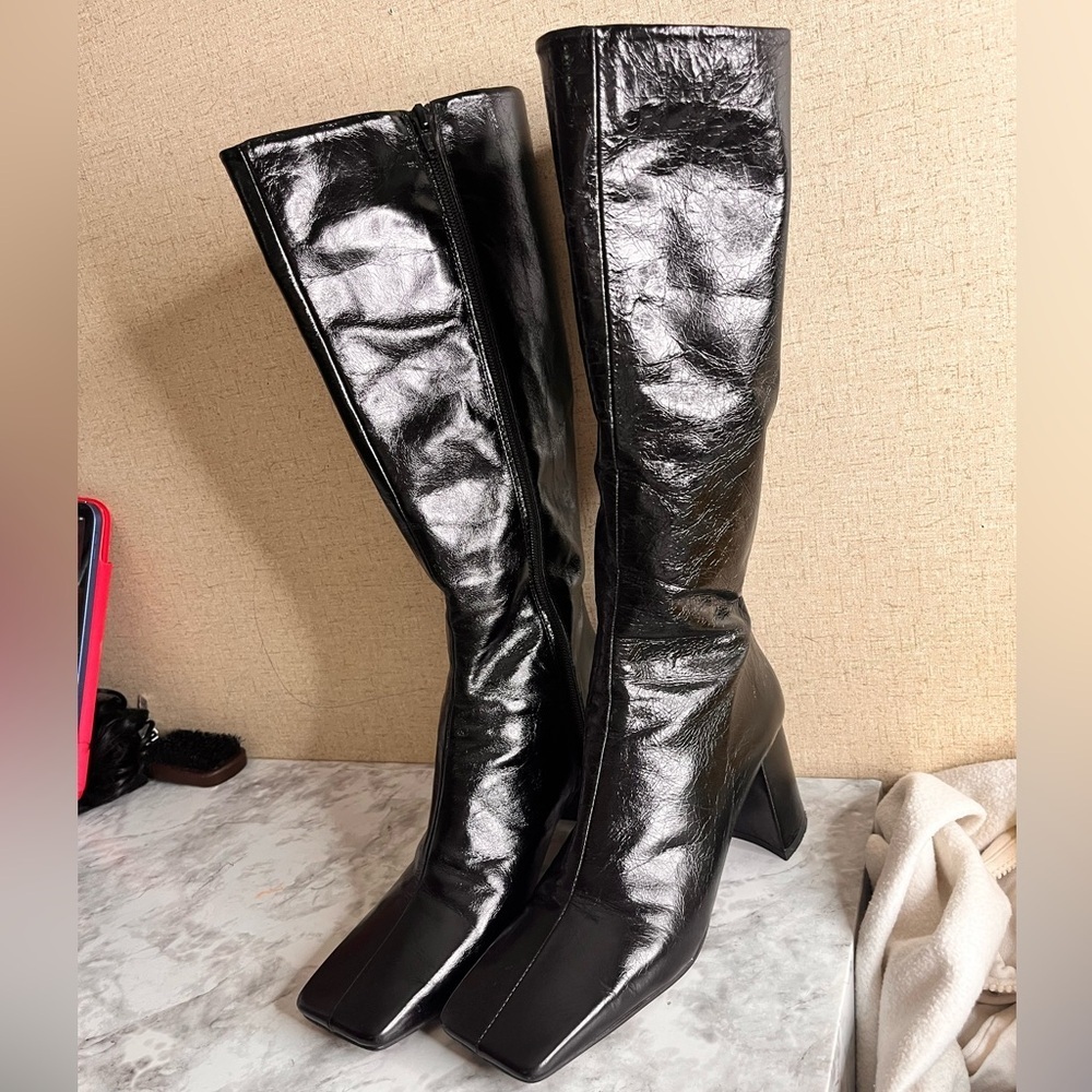 Topshop Glossy Black Knee-High Boots - Picture 3 of 13